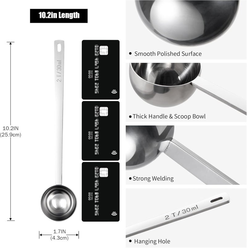 Doosu 18/8 Stainless Steel Coffee Scoop, Food-Grade Metal Measuring Spoon with 8.5in Long Handle, Tablespoon Scooper for Coffee Beans, Ground Coffee, Espresso, Protein Powders, Tea, Sugar (2 Tbsp) - Image 2
